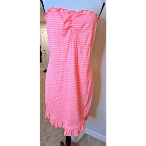 Le Lis Boho Collection Pink Striped Tube Mini Ruffle Swim Dress Large